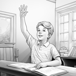 child raising hand in class