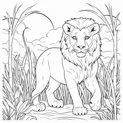 lion for coloring book in jungle no grey spaces bold borders simple image