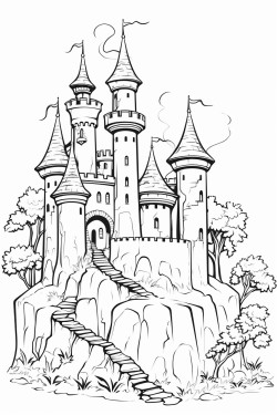 castle in a forest with flying dragons