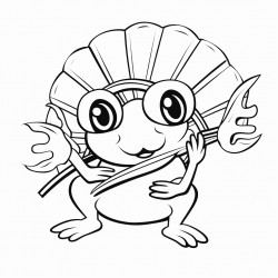 a cartoon frog fixing a fan