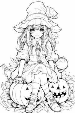 a cute witch sitting on a pumpkin