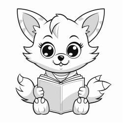 nonoline kitty cat reading a book bold lines