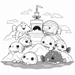 kawaii animal ocean setting