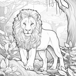 a lion in the forest