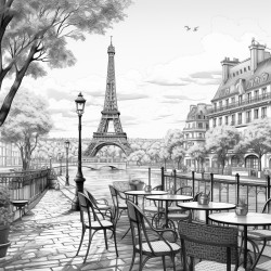 parisian cafe with eifel tower in background