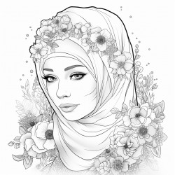 a muslim woman in hijab wearing a floral tiara