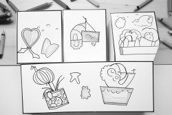 three doodles outside a box and four doodles inside it