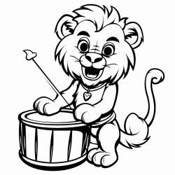 a lion playing a drum with its tail