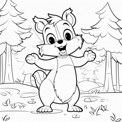 a squirrel in the forest with arms wide open