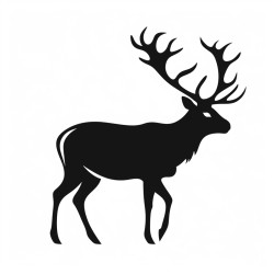 reindeer silhouette a minimalist silhouette of a reindeer standing in profile with a few snowflakes falling around it the reindeers body should be simple and solid without complex antlers or shading