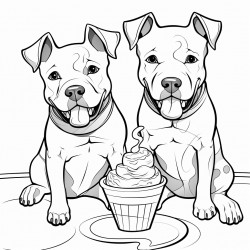 two pitbulls eating ice cream