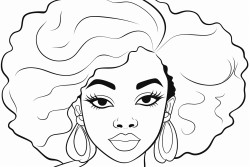 a simple black  white line art color by number oloring page illustration of an black girl smoling