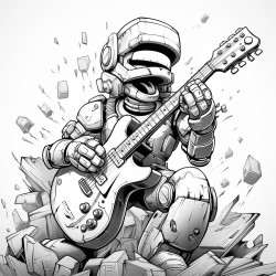 smiling robot playing guitar
