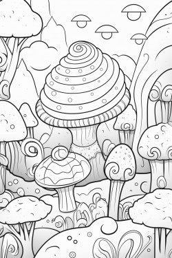 mushroom forest scene with ice cream and candy