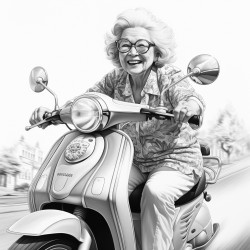 old lady riding moped
