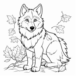 a wolf with fall leaves
