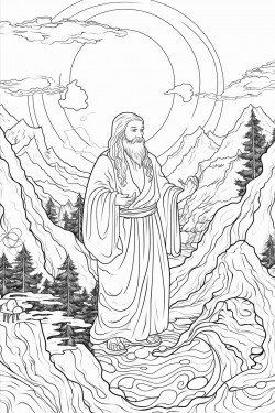 mystical mountain with two moons and a monk
