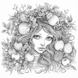 an apple with a face in a beautiful garden