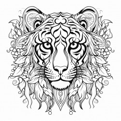 a coloring page with a tigers head and ornate patterns