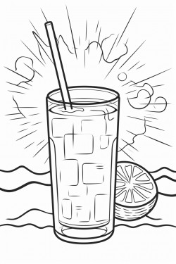 summer drink with ice cubes and straw
