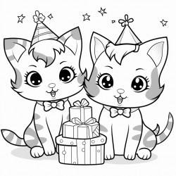 three cats having a birthday party