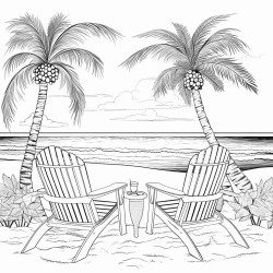 two chair infront of beach with palm trees
