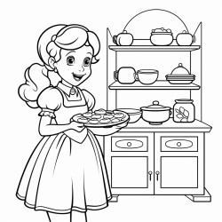 a princess baking cookies in a kitchen