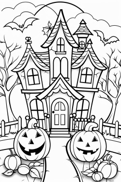 halloween coloring page white background bold line art