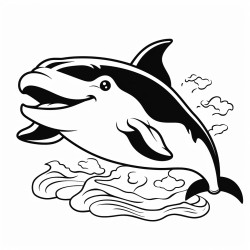 a happy whale jumping out of the water waving