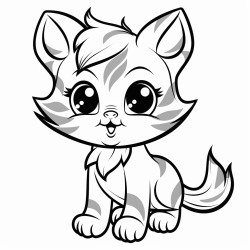 full body kitten with stripes with her tongue hanging out of her mouth