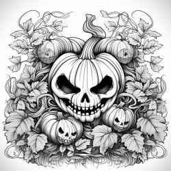 cute spooky pumpkin surrounded by leaves