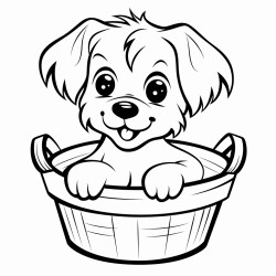 puppy sitting in a basket