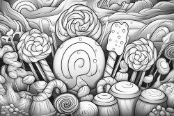 different types of candy patterns with trippy background