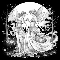 fairies dancing under moon in forest