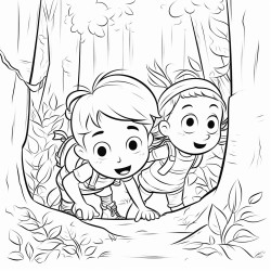 kids playing hide and seek in the forest