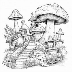 fairy garden with mushroom houses