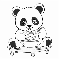 panda doing homework and eating chinese food