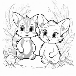 cat monkey  rabbit in the forest together