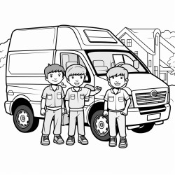 workers of different shapes and sizes  with polo shirts on loading a van