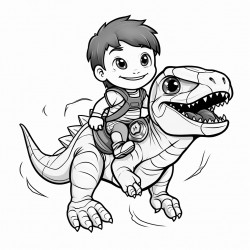 superhero riding a dinosaur