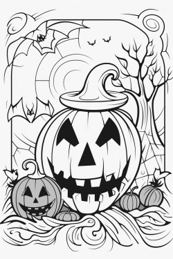 halloween coloring page white background bold line art