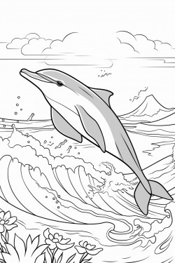 sketch a playful dolphin leaping above the waves in a vibrant ocean scene