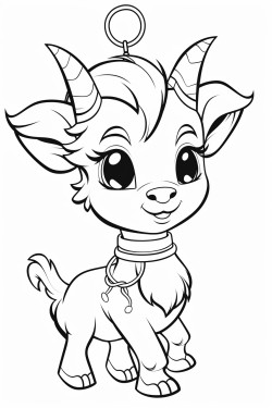 a little playful goat with a bell hanging around her neck