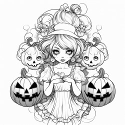 dark animation of two girls wearing pumpkin heads one holding a females head in her hands