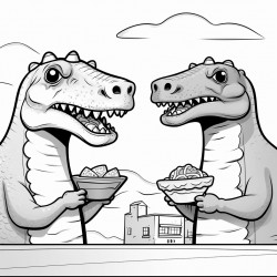 dinosaurs and llamas eating hotdogs