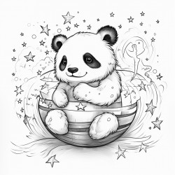 panda playing with a starry ball