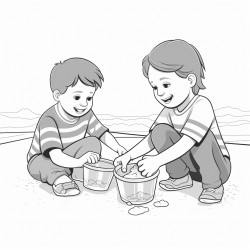 kids on the beach play with sand molds