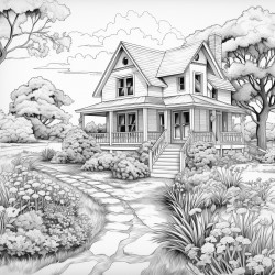 beautiful house landscape with lots of plants