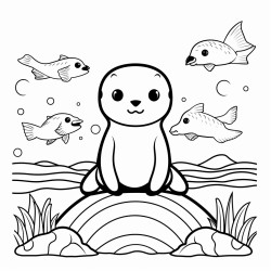 kawaii animal ocean setting