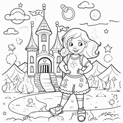 magiczna brama w oddali a do niej prowadzie droga kamienista po bokach drogi mnustwo kwiatw